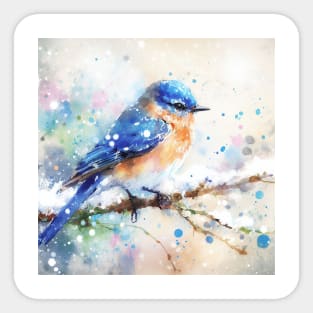 Colorful little blue bird sitting on a tree branch Sticker